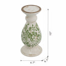 D4.7x10' White Ceramic Candle Holder with Green Floral Patterns, Small by HouseOfZazla
