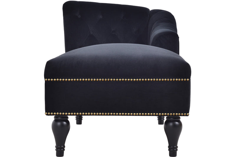 58" Velvet Chaise Lounge, Button Tufted Right Arm Facing Lounge Chair with Nailhead Trim & Solid Wood Legs for Living Room or Office, Sleeper Lounge Sofa (Black)