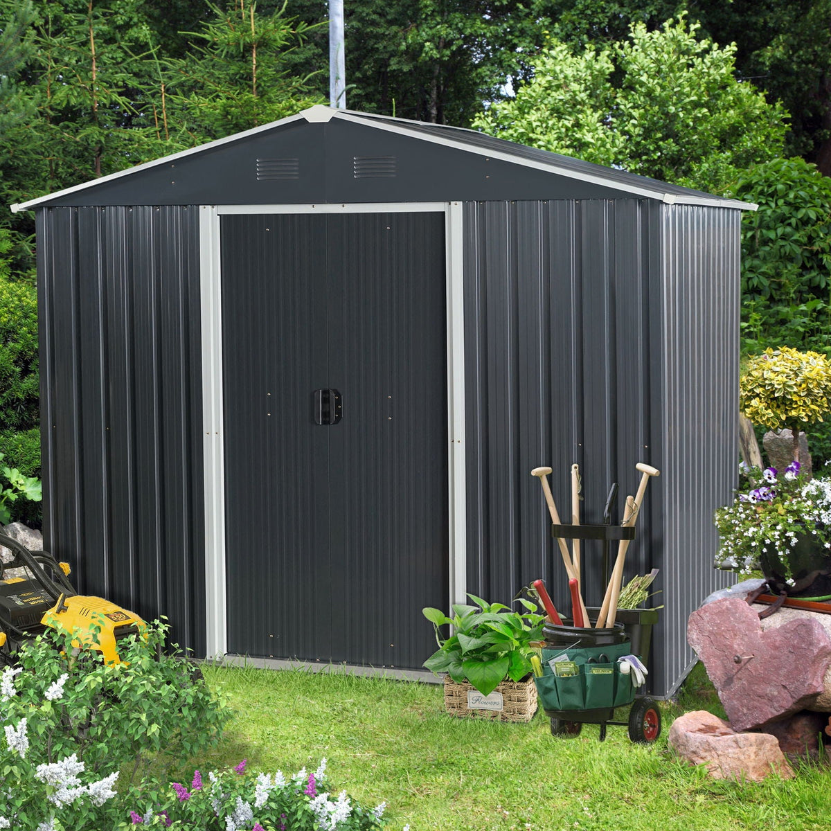 Outdoor Metal Storage Shed With Floor Base, photo 38 of 40