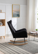 35.5 inch Rocking Chair, Soft Teddy Velvet Fabric Rocking Chair for Nursery, Comfy Wingback Glider Rocker with Safe Solid Wood Base for Living Room Bedroom Balcony (dark grey)