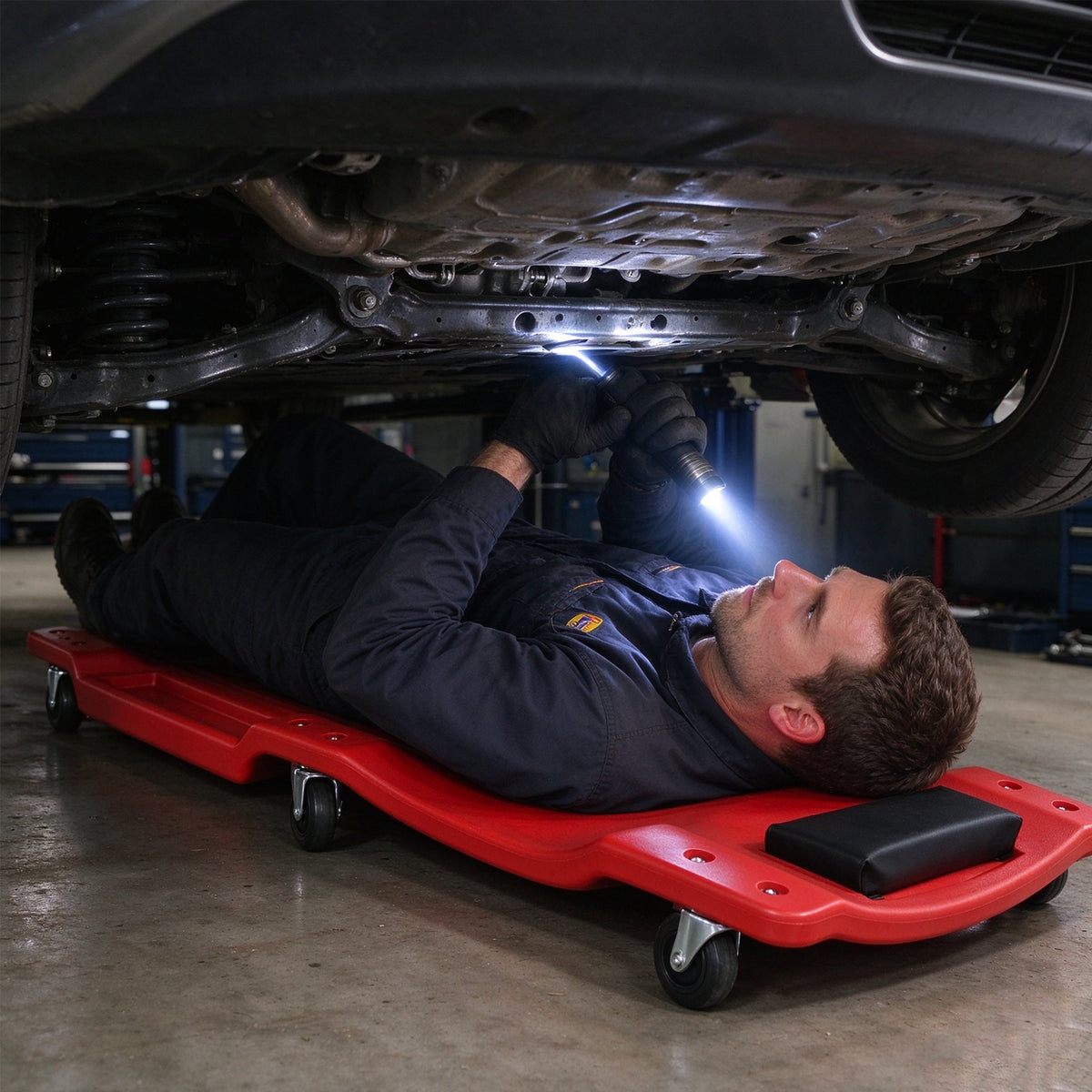 40-Inch Low-Profile Garage Creeper with Padded Headrest, Red, photo 5 of 10