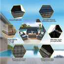 6 Pieces Wicker Patio Furniture Sets Outdoor Conversation Set PE Rattan Sectional Sofa Couch with Storage Table and Navy Blue Anti-Slip Cushions and Waterproof Covers