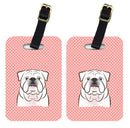 Checkerboard Pink White English Bulldog  Luggage Tag