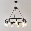 9-Light Black Wagon Wheel Chandelier