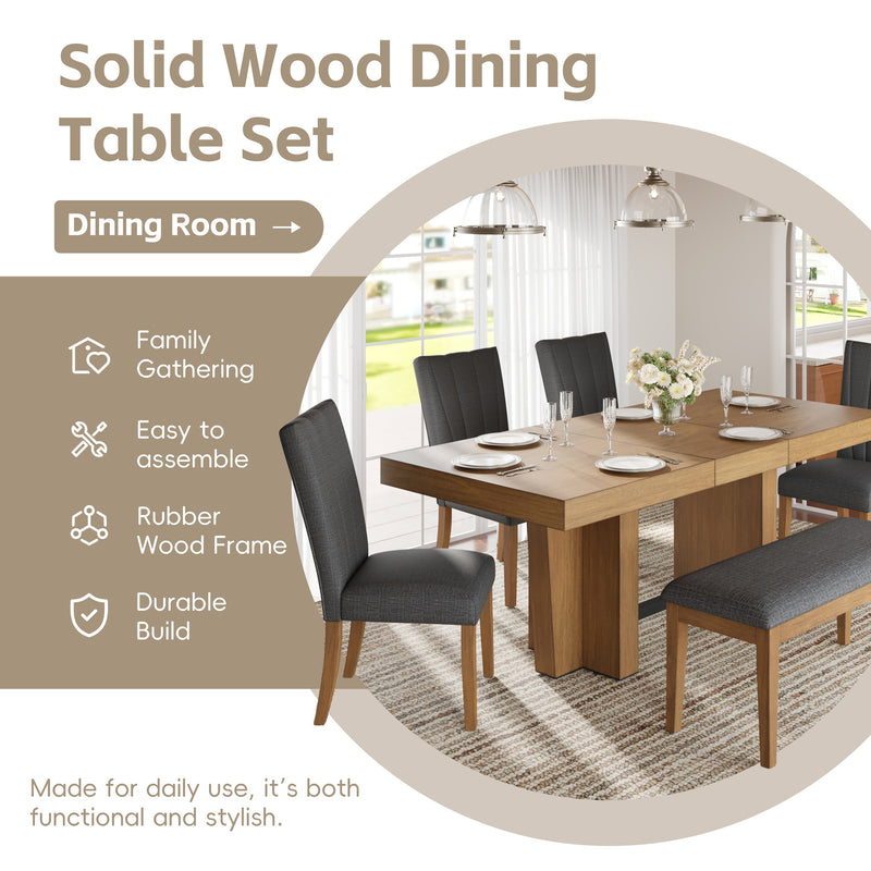 TOPMAX Farmhouse Extendable Wood Dining Table Set for 6, photo 7 of 10