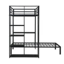 Metal Loft Bed Frame with LED Light Strip, Side Storage Shelves & Built-in Desk by HouseOfZazla