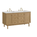 James Martin Laurent 60" Dual Mount Double Bathroom Vanity, Light Natural Oak