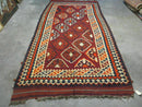 5' X 10' Antique Turkish Kilim Handmade Flat Weave Wool Rug Red Colorful Veg Dye Bohemian Boho Chic Tribal Style And Design