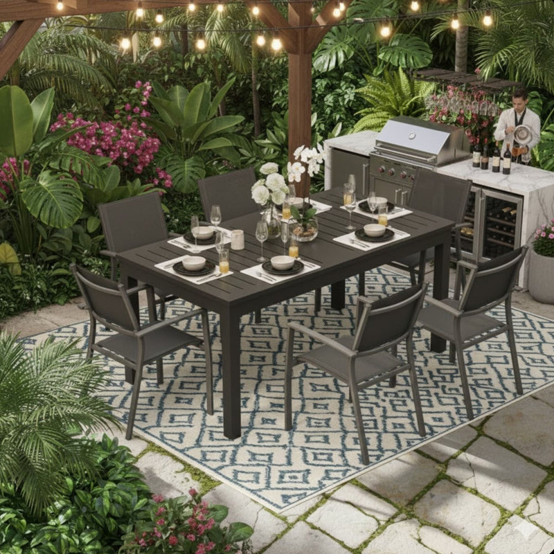 Extendable Outdoor Dining Table, All Weather, Slatted Top, Rust Proof - Gray, photo 15 of 15