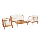 Canape 4-Pieces Acacia Conversation Set with Cream Cushion, Teak by HouseOfZazla