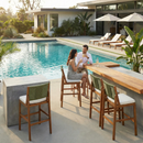 4 Pieces Arly Green Outdoor Bar Stool Solid Acacia Wood and Woven Wicker by Montret