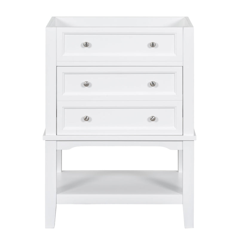 24" Bathroom Vanity Without Sink, Base Only, Solid Wood Frame, Bathroom Storage Cabinet with Drawer and Open Shelf, White