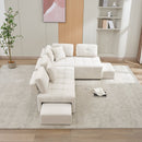 91.73" L-shaped Sofa Sectional Sofa Couch with 2 Stools and 2 Lumbar Pillows for Living Room, Biege