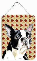Boston Terrier Fall Leaves Portrait Aluminium Metal Wall or Door Hanging Prints