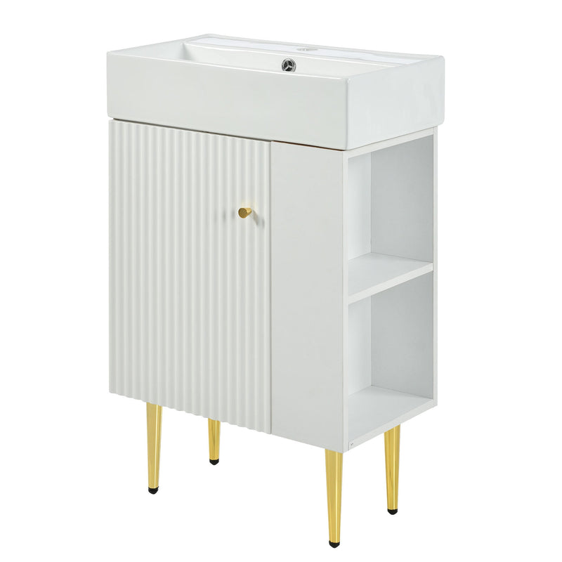 21.6" white Bathroom vanity, Combo Cabinet, Bathroom Storage Cabinet, Single Ceramic Vessel Sink, Right side storage