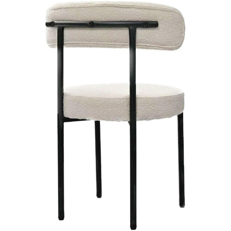 White Boucle Dining Chairs Set of 2,Mid-Century Modern Curved Backrest Chair,Round Upholstered Kitchen Chairs