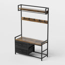 Hall Tree With 2 Movable Drawers, Shoe Storage, Shelves, Garment Racks, And 23 Hooks For Entryway - Rustic Brown by HouseOfZazla