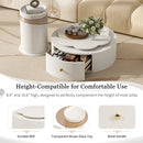 Modern Round Coffee Table (Set of 2), 360 Degree Rotatable Flower Shaped Top With 2 Drawers, Top Circle Side Table End Table With Glass For Living Room - Off White