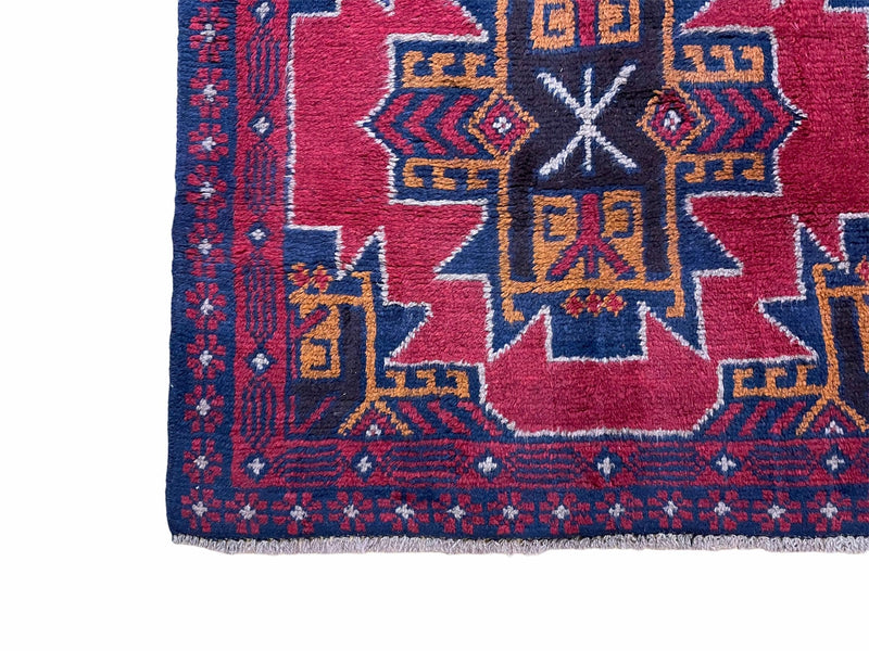 2' 8" X 4' 6" Vintage Handmade Tribal Wool Rug Balouchi Rug Afghan Rug Red Blue