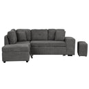 87.7" Convertible Sleeper, Sectional Pull Out Sofa Bed with Storage Ottoman, 2 Throw Pillows, 2 Stools, Wireless Charger and Two Hidden USB Ports for Living Room, Dark Gray