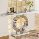 Mirrored Console Table With O-Shaped Base For Living Hallway - Silver / Clear by HouseOfZazla