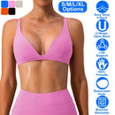 Women Deep V-Neck Sports Bras U-Shaped Back Sport Bras Padded StrappyÊCrop Open Back Low Impact Bras SexyÊFitnessÊTank Tops with Removable Pads for Gy