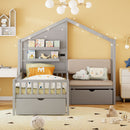 House Bed With Upholstered Sofa, Wireless Charging Station, Shelves And 2 Drawers by HouseOfZazla