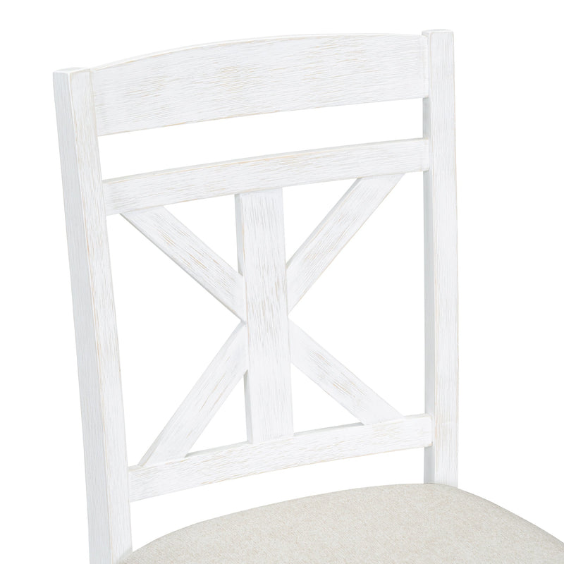 5-Piece Retro Functional Dining Table Set Extendable Round Table and 4 Upholstered Chairs for Dining Room and Living Room (Brown+Antique White)