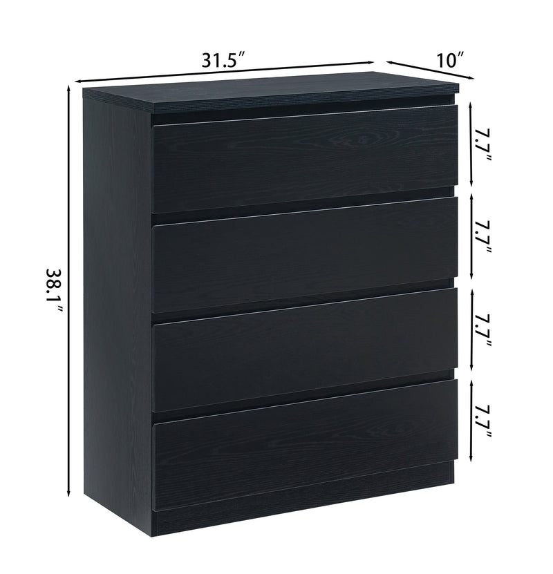 4 Drawer Dresser,Modern Storage Chest of Drawers,31.5In Black Dresser for Closet with Handle-Free Design, Closet Chests Organizer for Bedroom, Living Room,Black