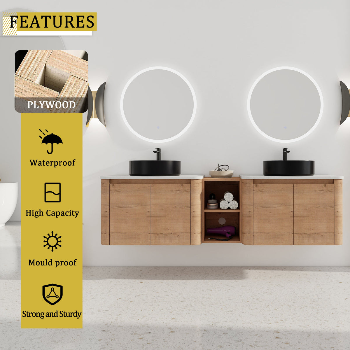 72" Wall-Mounted Bathroom Vanity With Ceramic Art Sink, photo 9 of 10