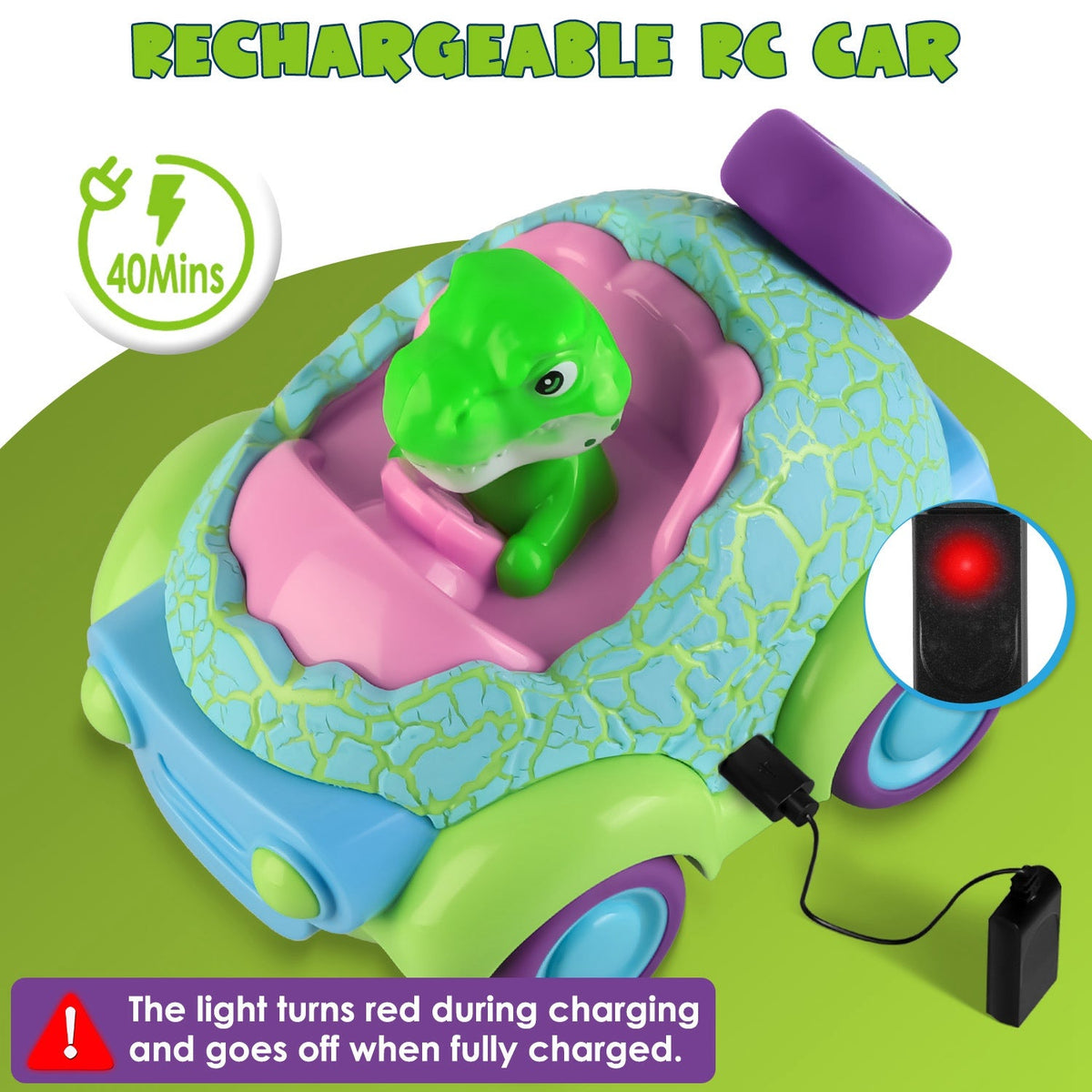 2Pack Dinosaur Remote Control Cars for Toddlers Rechargeable RC Cars with Light Music Birthday Gift For Boys Girls Aged 3 4 5 6 Years Old, photo 5 of 11