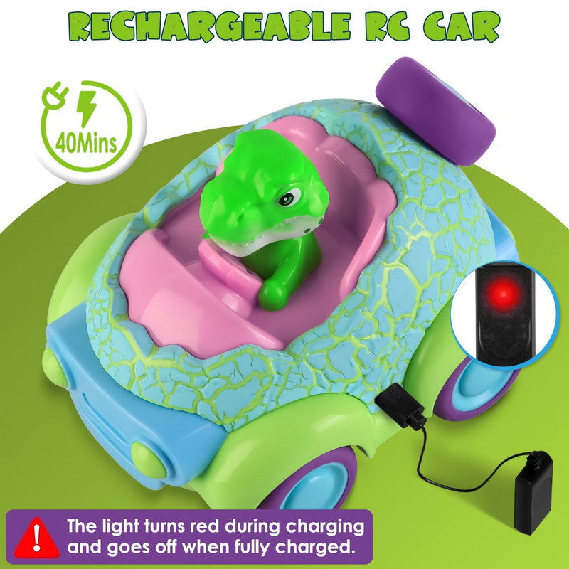 2Pack Dinosaur Remote Control Cars for Toddlers Rechargeable RC Cars with Light Music Birthday Gift For Boys Girls Aged 3 4 5 6 Years Old, photo 5 of 11