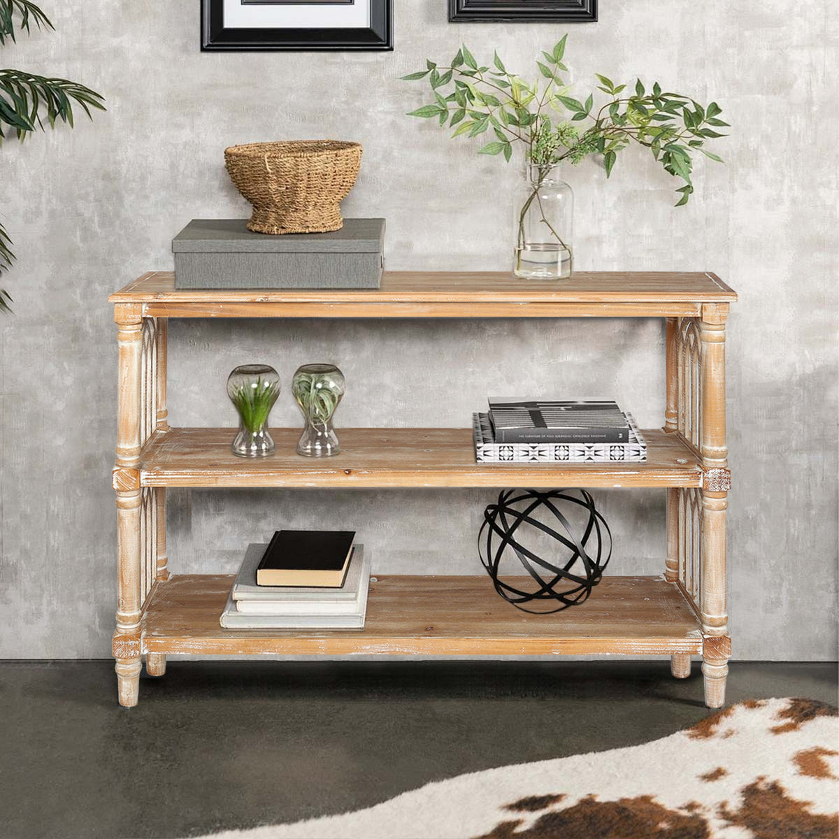 Rustic 3-Tier Console Table with Gothic-Inspired Details, photo 2 of 10