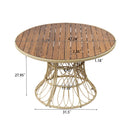 5-Piece Outdoor Dining Set: Teak Finish Round Acacia Wood Table & 4 Wicker Armchairs by HouseOfZazla