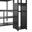 Full Size Loft Bed With Desk, Storage Staircase, Small Wardrobe And LED Light - Black by HouseOfZazla