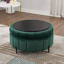 Upholstered Round Ottoman With Reversible Lid, Channel Tufted Pumpkin Shape by Unique Piece Furniture