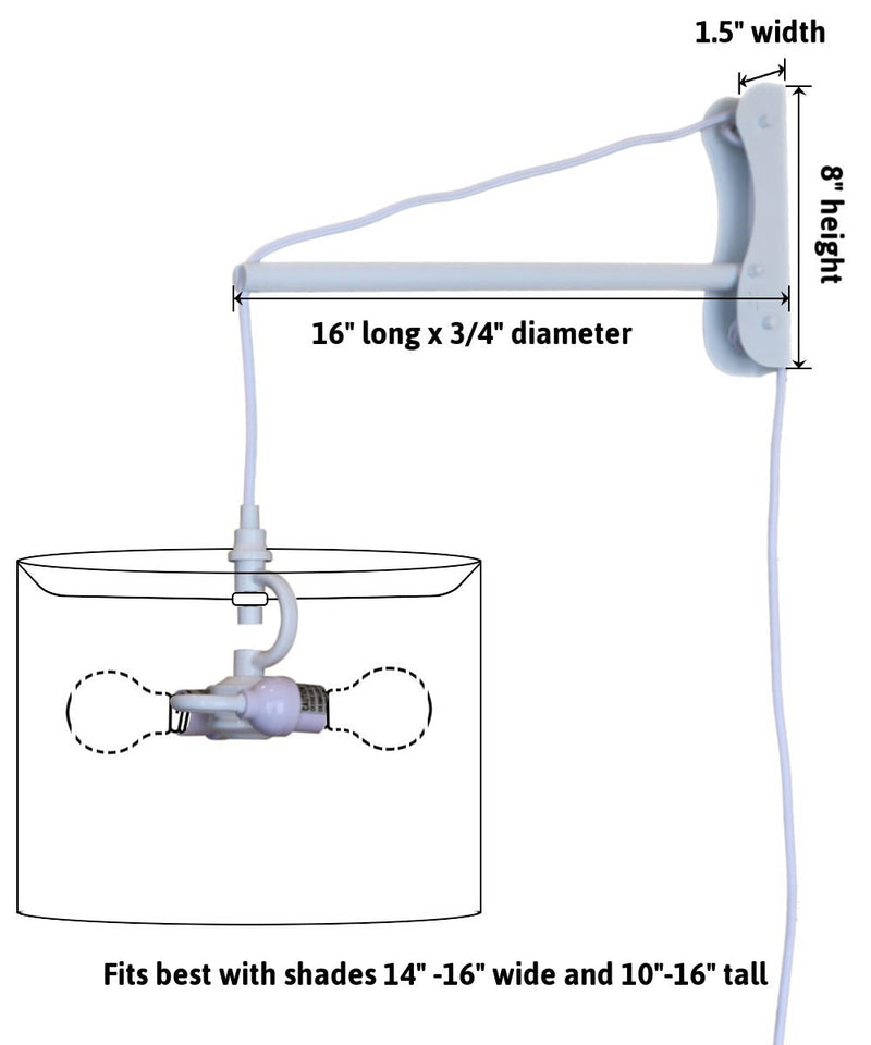 MAST Plug-In Wall Mount Pendant, 2 Light White Cord/Arm with Diffuser, White Linen Shade 18x18x10