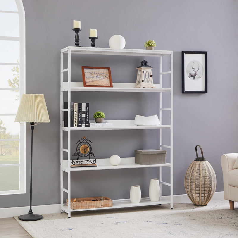 5-Tier Home Office Bookcase Open Bookshelf Storage Large 5 Shelf Bookshelf Furniture with Metal Frame, White