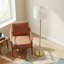 Stellar - Linen Shade Floor Lamp - Gold / Natural Wood / Rattan / White by HouseOfZazla