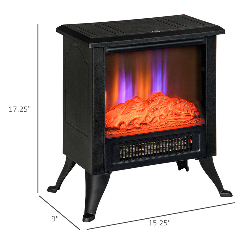 17" Electric Fireplace Stove with Two Heating Modes, Freestanding Fire Place Heater with Realistic Logs LED Flame, Adjustable Temperature, Overheat Protection, 750W/1500W, Black