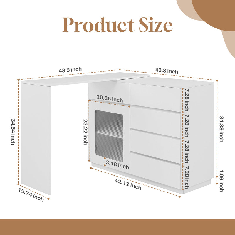 44"-85" Extendable Sofa Bar Table Cabinet Behind Couch Pub Table with LED