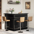 L-Shaped Home Bar Cabinet With Stemware Racks, 4 Tier Corner Unit, Liquor Wine Bar Table & Reception Desk For Home Pub - Black by HouseOfZazla
