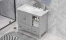 36" Bathroom Vanity with Ceramic Basin, Bathroom Storage Cabinet with Two Doors and Drawers, Solid Frame, Metal Handles, Grey