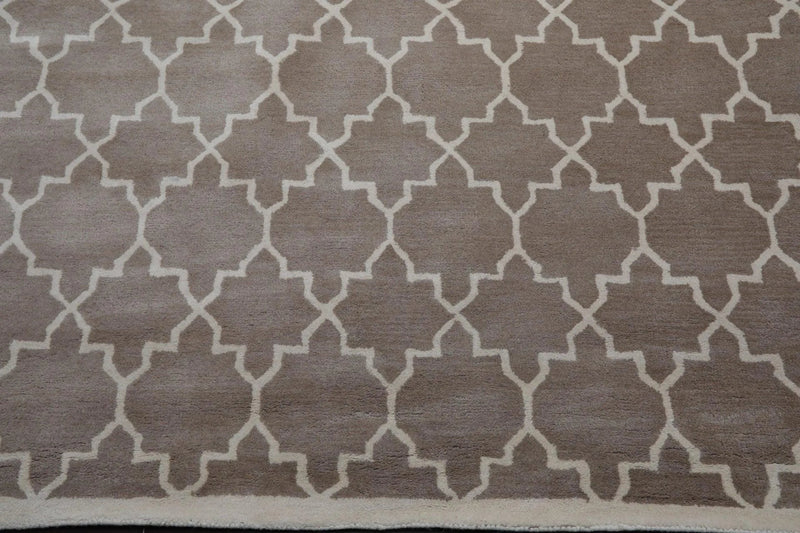 9' x 12' Handmade 100% Wool Oriental Area rug Contemporary Taupe