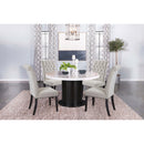 Sherry - 5 Piece Round Dining Table Set With Linen Like Upholstered Chairs - Sand by HouseOfZazla