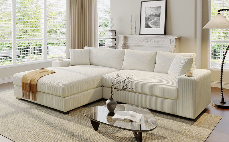 Mirod Large Sectional Sofa with Thick Cushions, and Built-in Cup Holders & Charging Ports