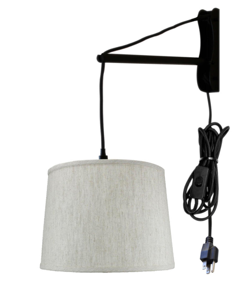 14"W MAST Plug-In Wall Mount Pendant 1 Light Black Cord/Arm Textured Oatmeal Shade