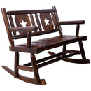 Rustic Outdoor Wood Rocking Bench Double Rocking Chair For 2 Persons With Curved Seat, Porch Rocker - Brown by HouseOfZazla
