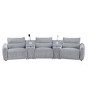Fullar - Modular Power Motion Sectional Sofa With Console, 2 Wireless Chargers, 4 Cupholders, And 2 Speakers, 1 Phone Holder And 1 Reading Light, Adjustable Headrest - Light Gray by HouseOfZazla