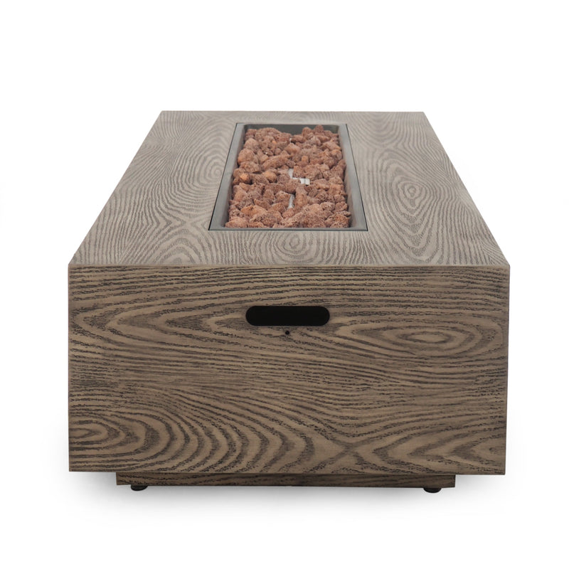 AIDAN RETANGLE IRON FIRE PIT - 50,000 BTU TANK OUTSIDE